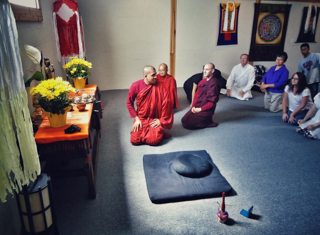 A Buddhist ceremony gathering in the Windsong Innerspace meditation room